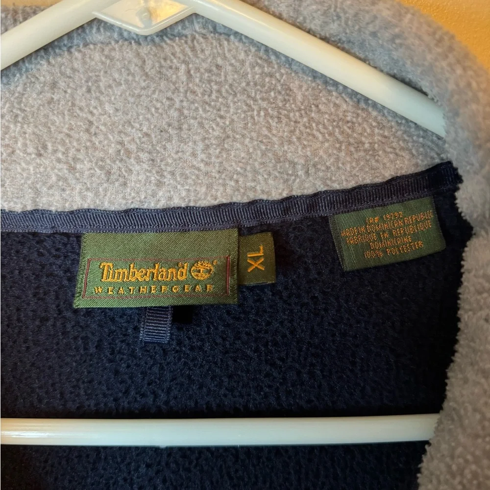Vintage Timberland 1/4 Zip Fleece Pullover Sweatshirt Navy Gray Mens Size XL - Picture 7 of 8